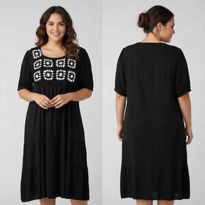1329 - Cactus & Pearl‎ Prairie Granny Black White Crochet Gauze Midi Dress Small